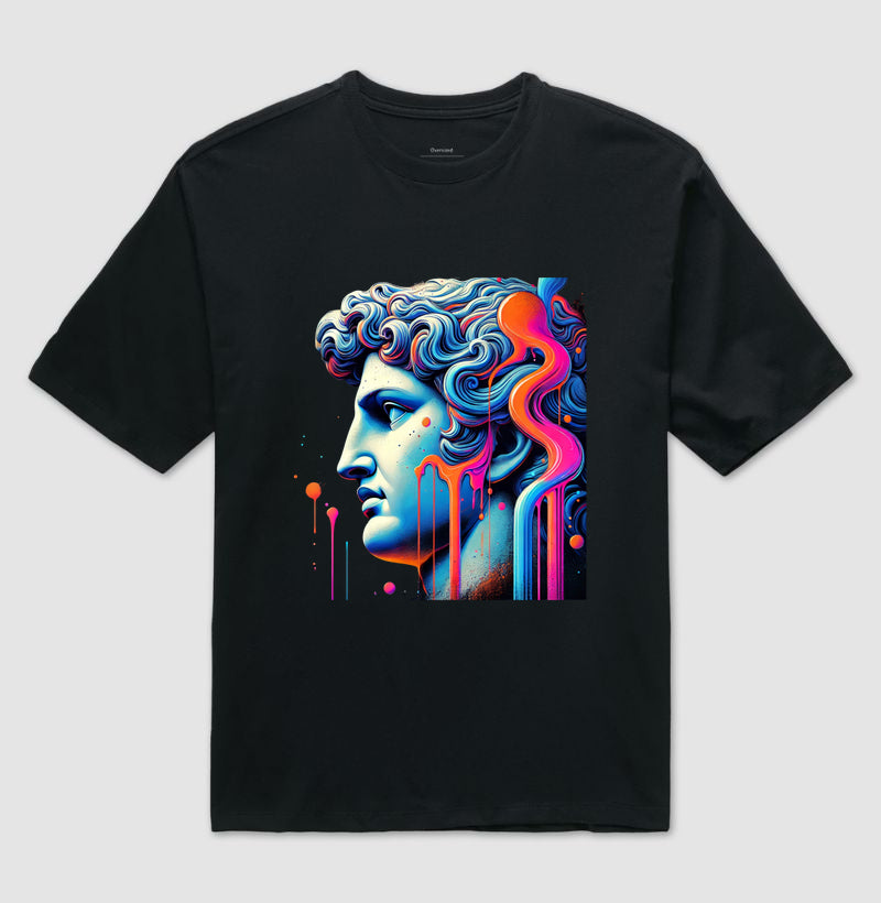 Deusa Neoclássica em Cores Vibrantes - Camiseta Oversized